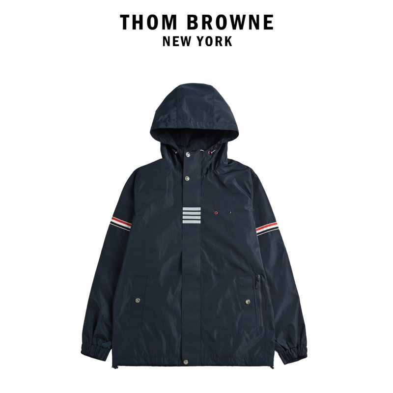 Navy Puffer Jacket with Striped Cuff Detail view