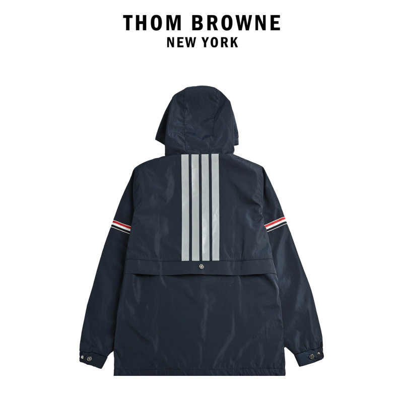 Navy Puffer Jacket with Striped Cuff Detail view