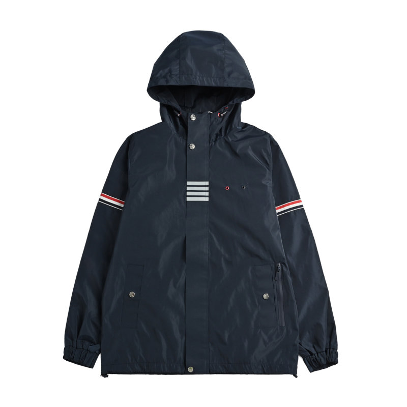 Navy Puffer Jacket with Striped Cuff Detail view