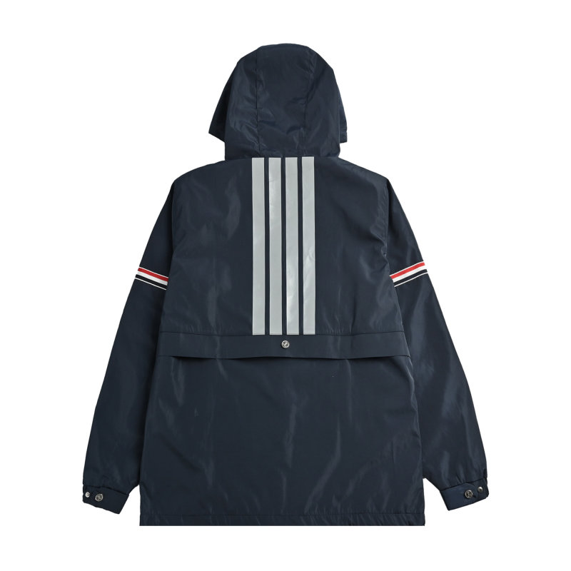 Navy Puffer Jacket with Striped Cuff Detail view
