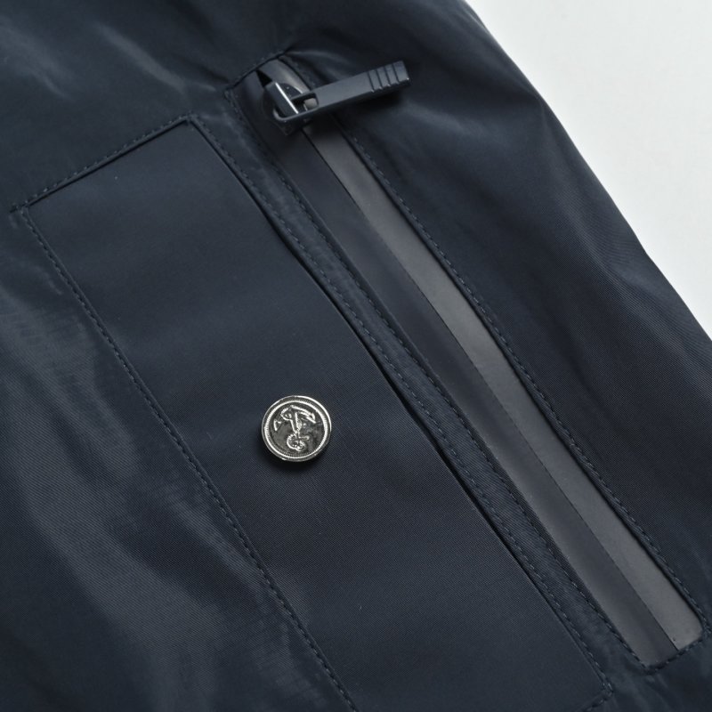 Navy Puffer Jacket with Striped Cuff Detail view