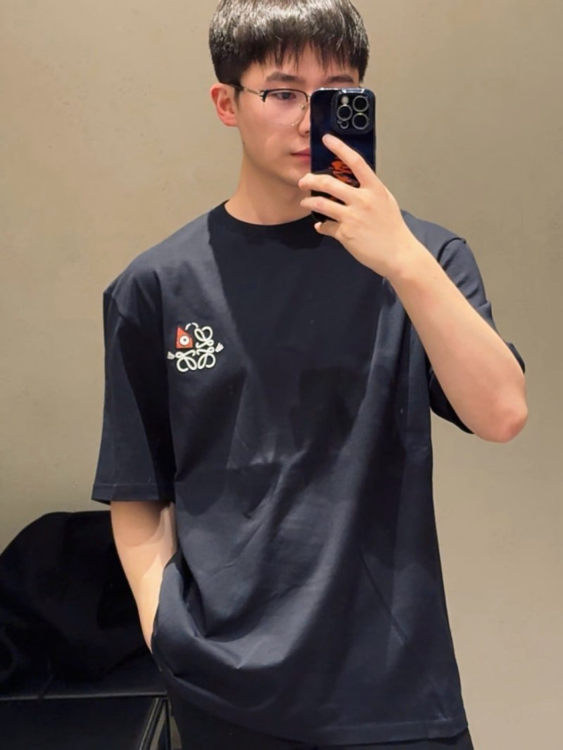 Loewe Black Logo Embroidered Short Sleeve T-Shirt