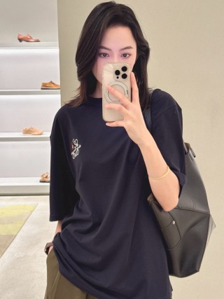Loewe Black Logo Embroidered Short Sleeve T-Shirt view 5