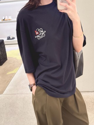 Loewe Black Logo Embroidered Short Sleeve T-Shirt view 7