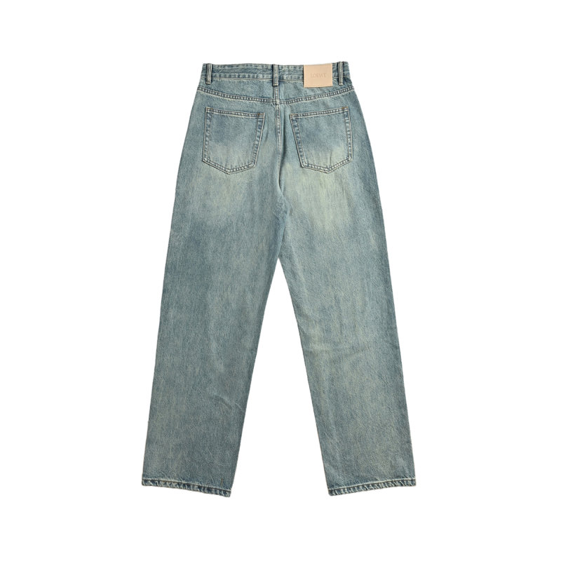 Vintage Wash Wide-Leg Denim Jeans – Light Blue view