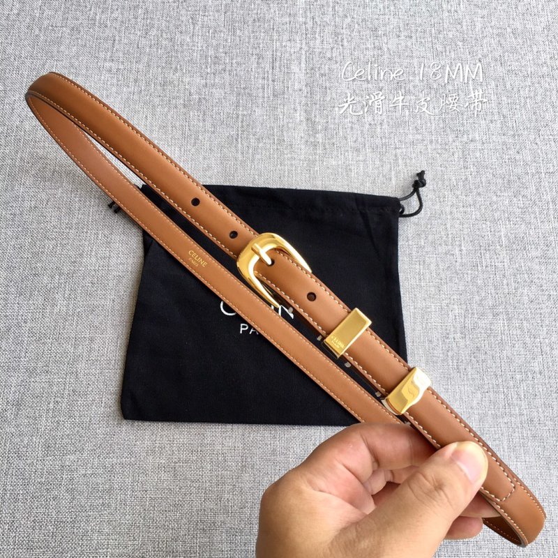 Celine Tan Leather Belt with Gold Buckle