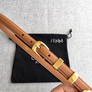 Celine Tan Leather Belt with Gold Buckle view 2