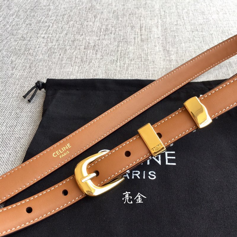 Celine Tan Leather Belt with Gold Buckle view