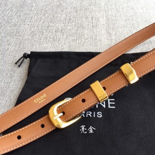Celine Tan Leather Belt with Gold Buckle view 3