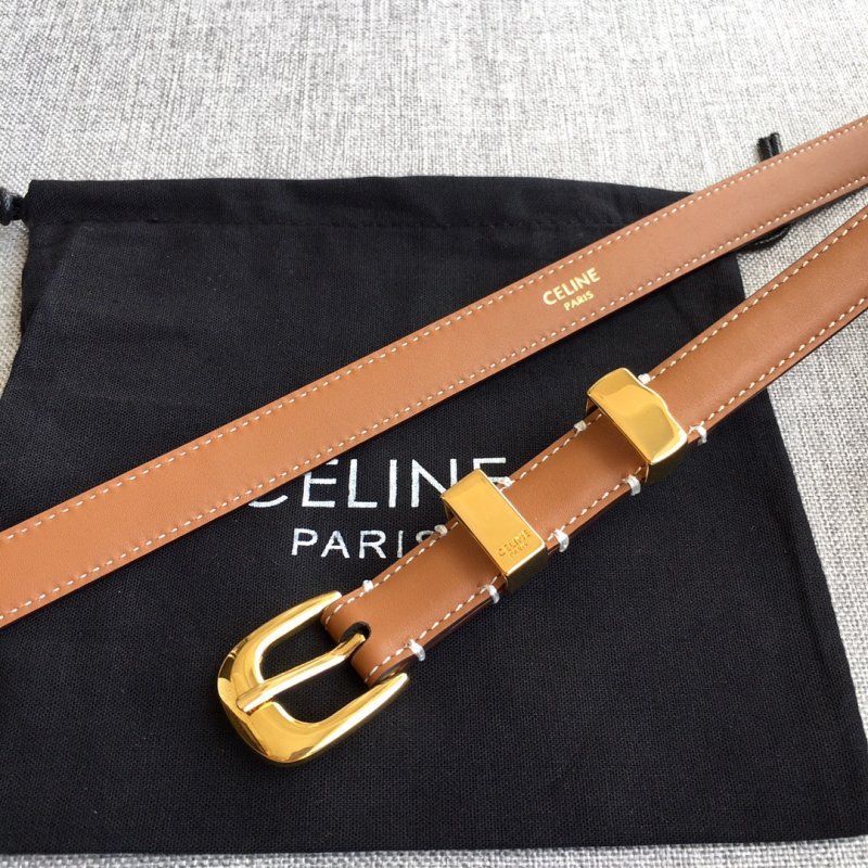 Celine Tan Leather Belt with Gold Buckle view