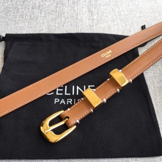 Celine Tan Leather Belt with Gold Buckle view 5