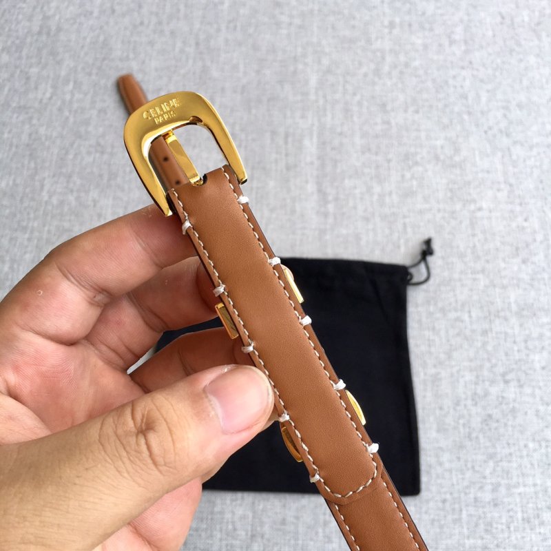 Celine Tan Leather Belt with Gold Buckle view