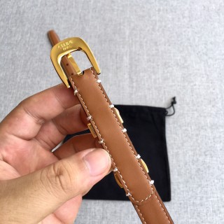 Celine Tan Leather Belt with Gold Buckle view 7