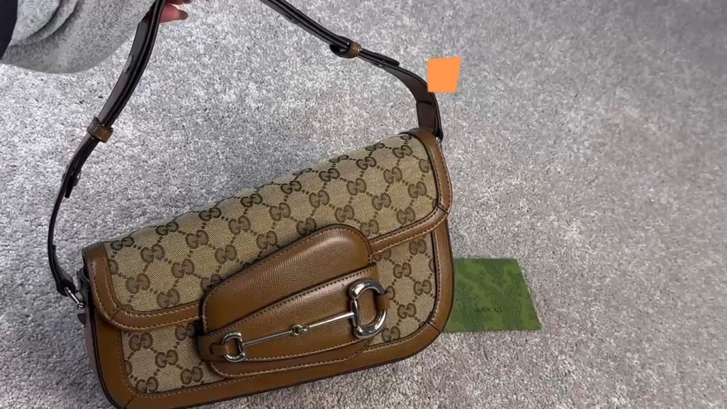 Gucci GG Canvas Horsebit Shoulder Bag Brown