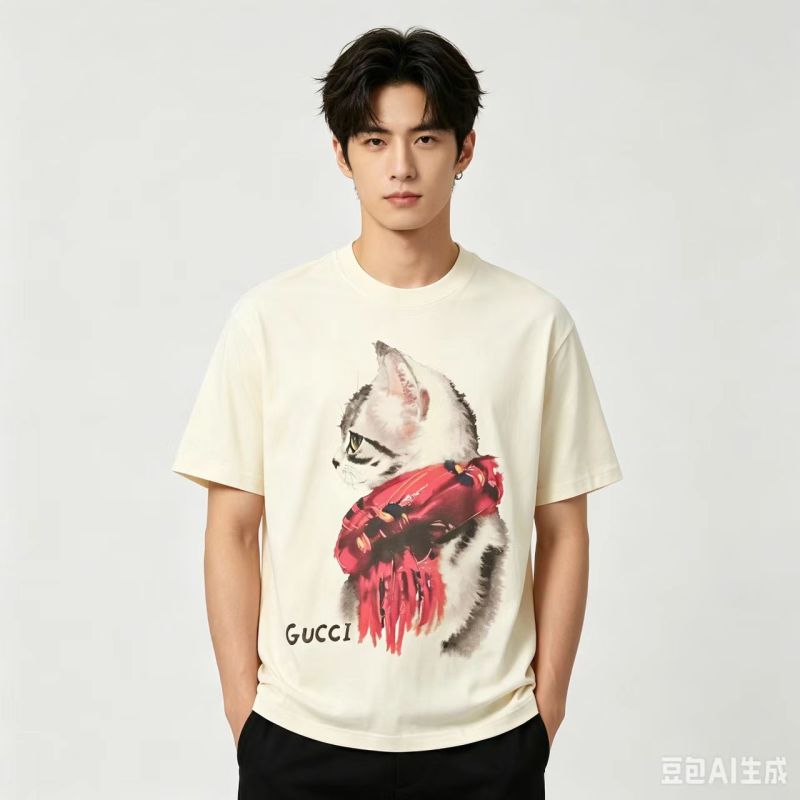 Gucci Cat Graphic Cream T-Shirt