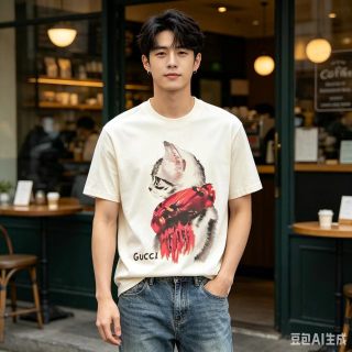 Gucci Cat Graphic Cream T-Shirt view 3