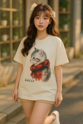 Gucci Cat Graphic Cream T-Shirt view 6