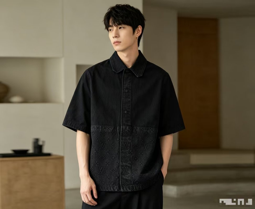 Louis Vuitton Monogram Denim Short Sleeve Shirt Black