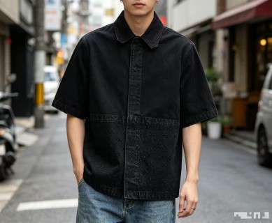 Louis Vuitton Monogram Denim Short Sleeve Shirt Black view 3