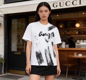 White Graphic Brushstroke T-Shirt with Black Print view 4
