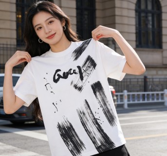 White Graphic Brushstroke T-Shirt with Black Print view 5