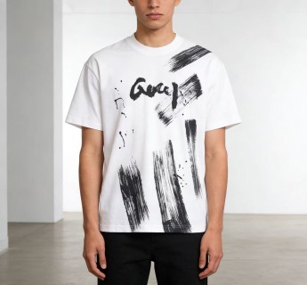 White Graphic Brushstroke T-Shirt with Black Print view 6