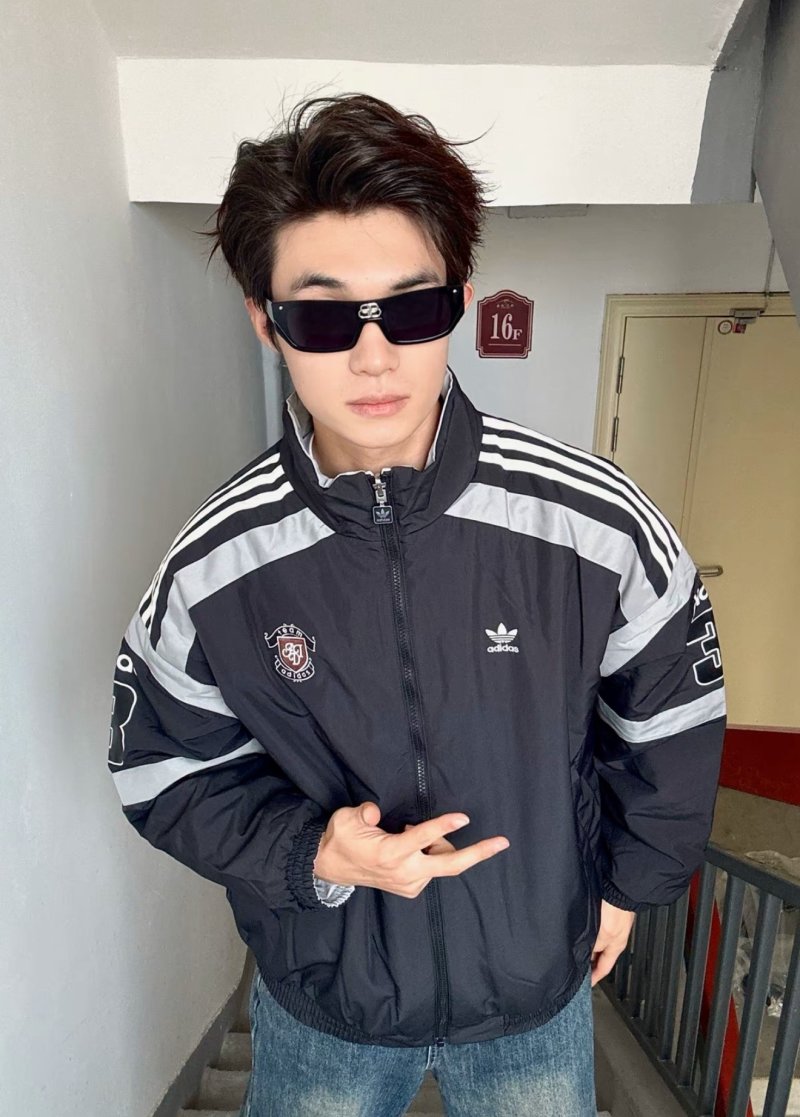Adidas Black & White Striped Track Jacket with Crest