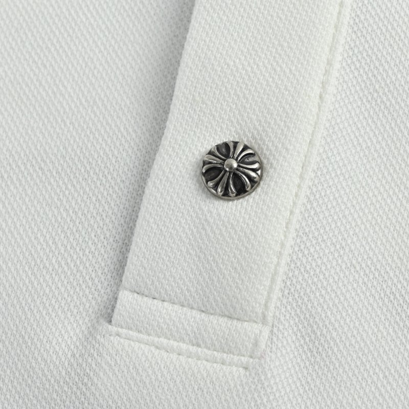 White Long Sleeve Polo Shirt with Denim Collar view