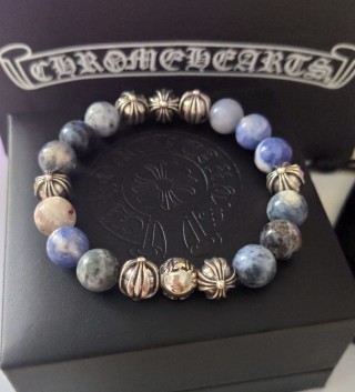 Chrome Hearts 8 Cross Silver Bead Black Obsidian Bracelet view 1
