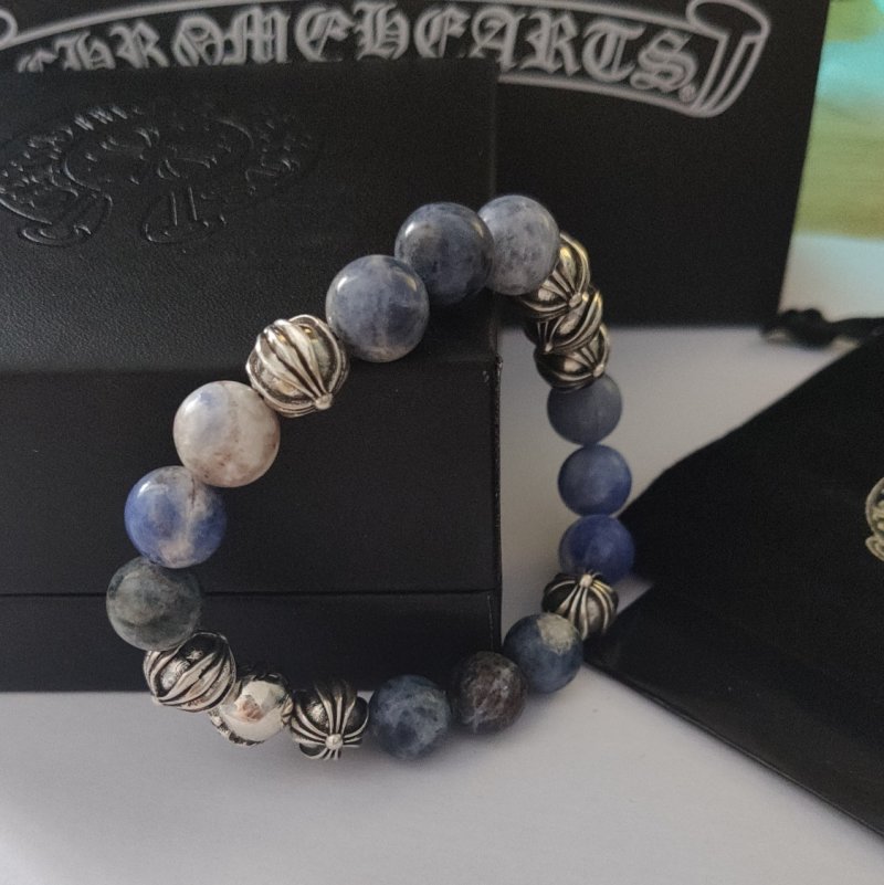Chrome Hearts 8 Cross Silver Bead Black Obsidian Bracelet view