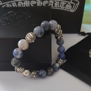 Chrome Hearts 8 Cross Silver Bead Black Obsidian Bracelet view 2
