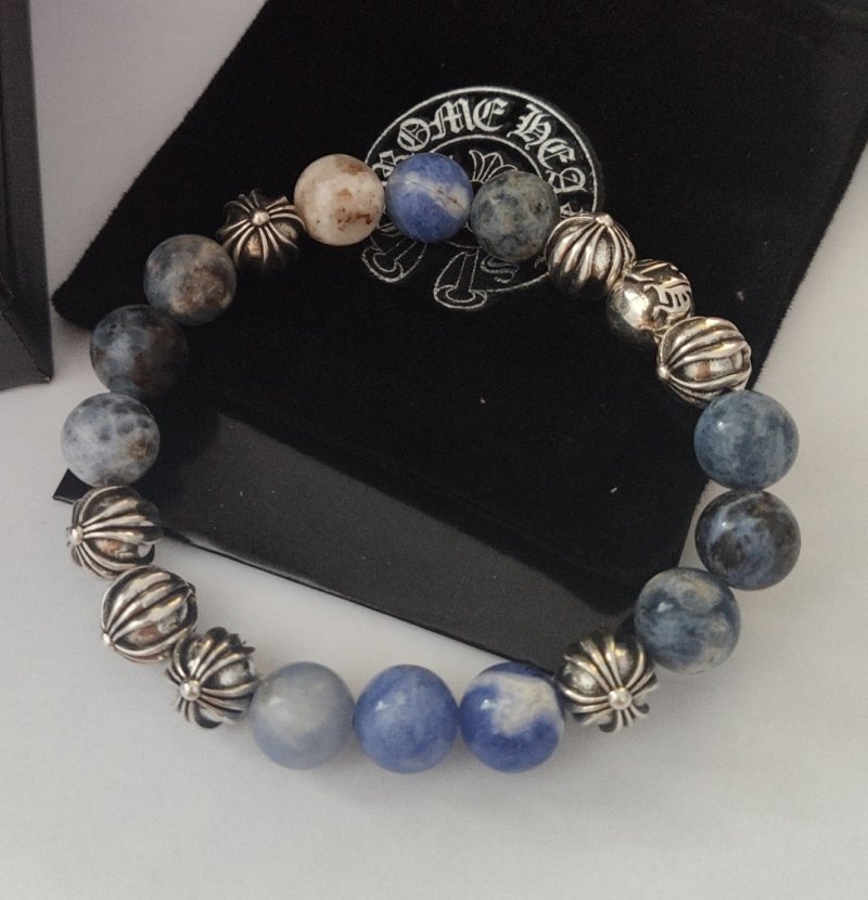 Chrome Hearts 8 Cross Silver Bead Black Obsidian Bracelet view