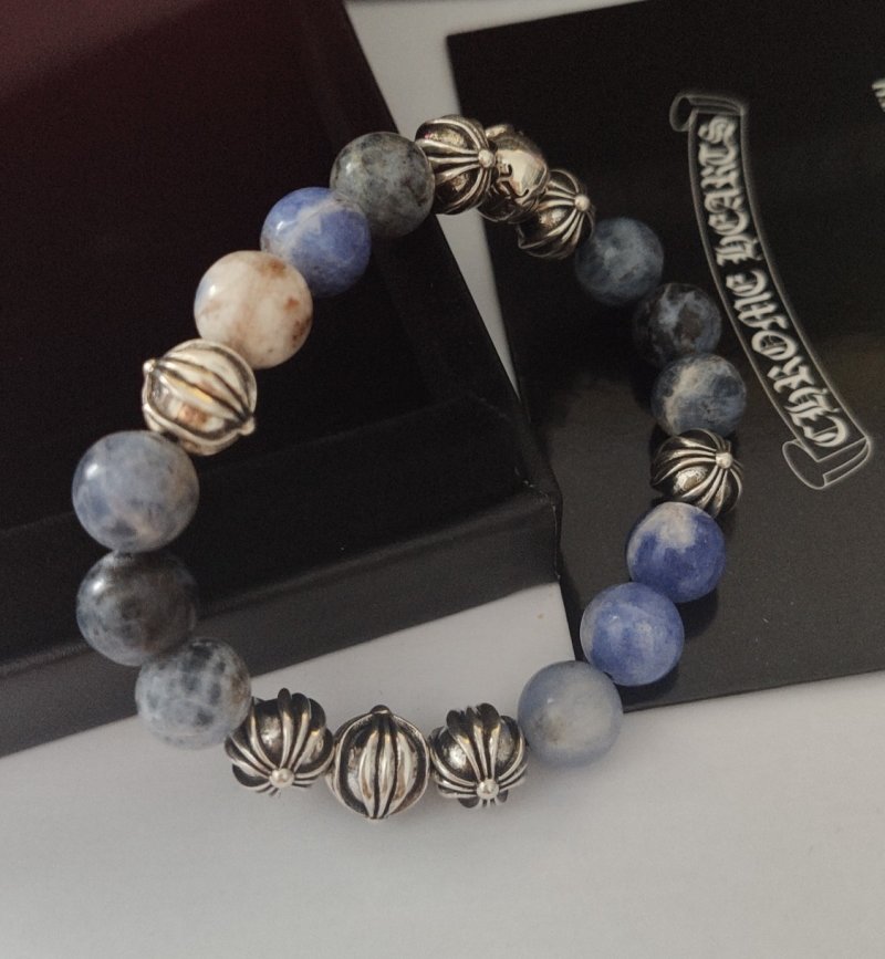 Chrome Hearts 8 Cross Silver Bead Black Obsidian Bracelet view