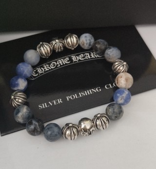 Chrome Hearts 8 Cross Silver Bead Black Obsidian Bracelet view 5