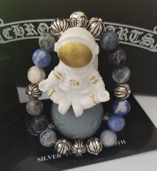 Chrome Hearts 8 Cross Silver Bead Black Obsidian Bracelet view 6