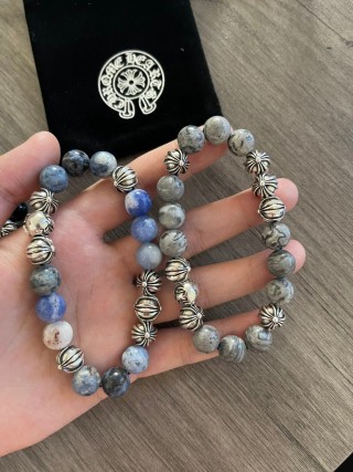 Chrome Hearts 8 Cross Silver Bead Black Obsidian Bracelet view 8