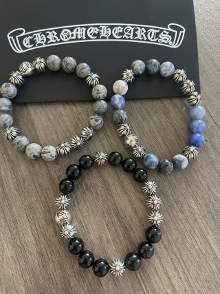 Chrome Hearts 8 Cross Silver Bead Black Obsidian Bracelet view 9