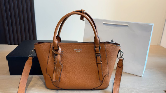 Prada Cognac Leather Tote Bag with Shoulder Strap video