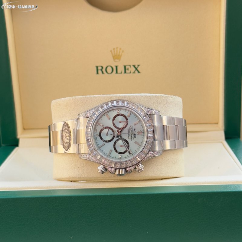 Rolex Daytona Chronograph Ice Blue Dial Diamond Bezel view