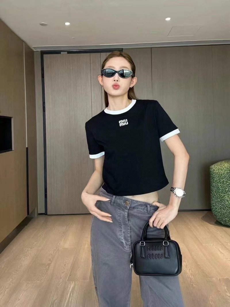 Miu Miu Black Contrast Trim Logo T-Shirt