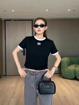 Miu Miu Black Contrast Trim Logo T-Shirt view 2