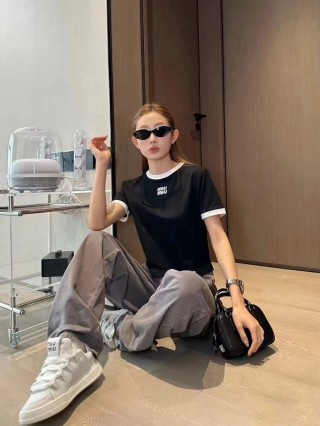 Miu Miu Black Contrast Trim Logo T-Shirt view 3