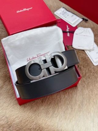 Salvatore Ferragamo Gancini Logo Belt Black Leather