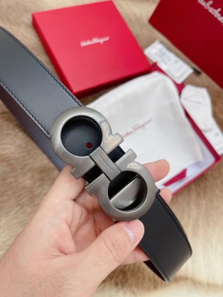 Salvatore Ferragamo Gancini Logo Belt Black Leather view 3