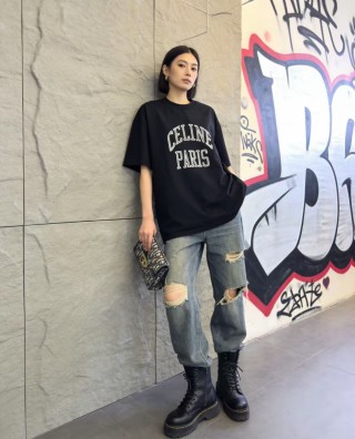 Celine Logo Black Short Sleeve T-Shirt view 4