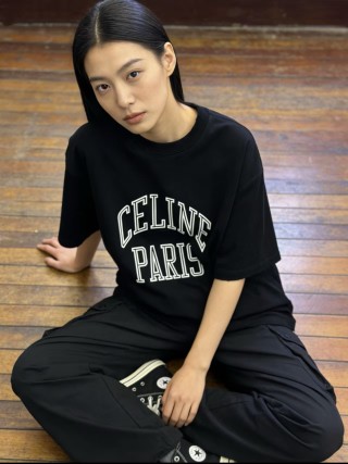 Celine Logo Black Short Sleeve T-Shirt view 5