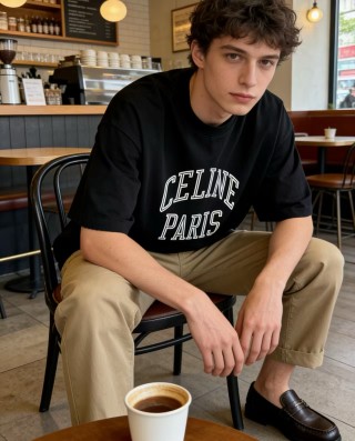 Celine Logo Black Short Sleeve T-Shirt view 6