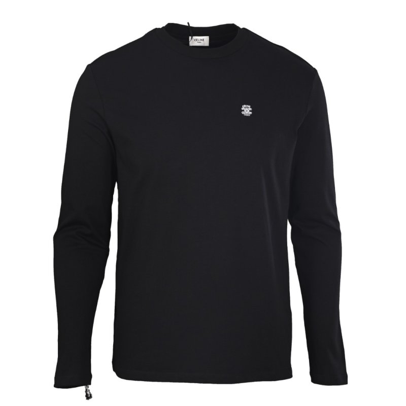 Celine Black Long Sleeve Embroidered Logo T-Shirt