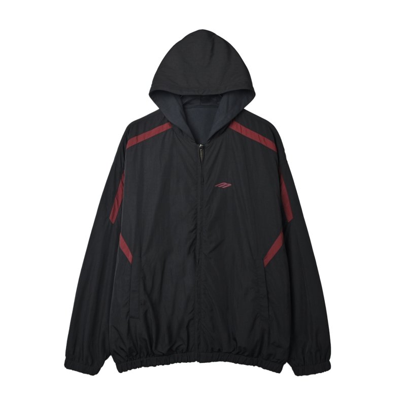 Black & Burgundy Colorblock Windbreaker Jacket view