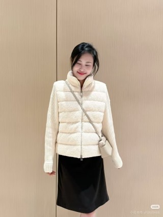 Cream Puffer Vest with Ribbed Knit Sleeves view 1